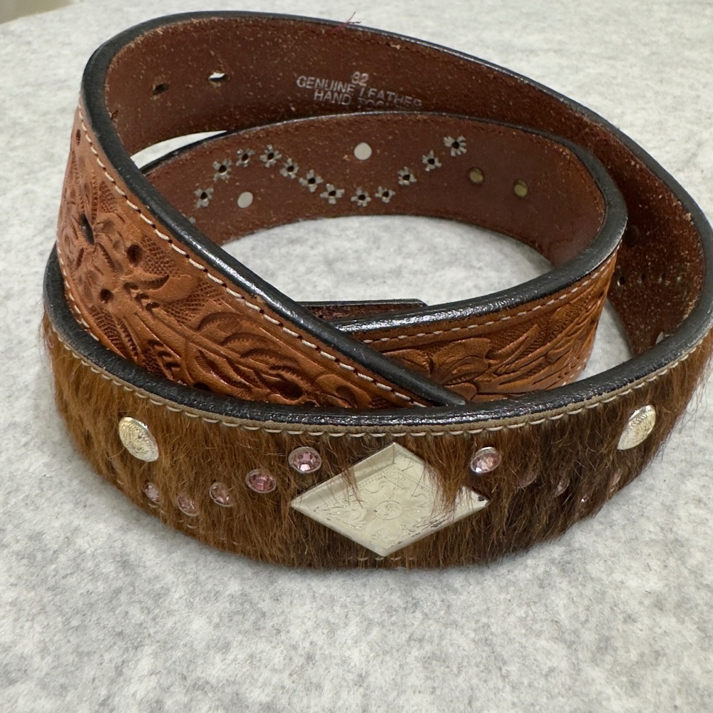 Montana Silversmiths Calf Hair Silver Rhinestone Genuine Leather Hand Tooled 32